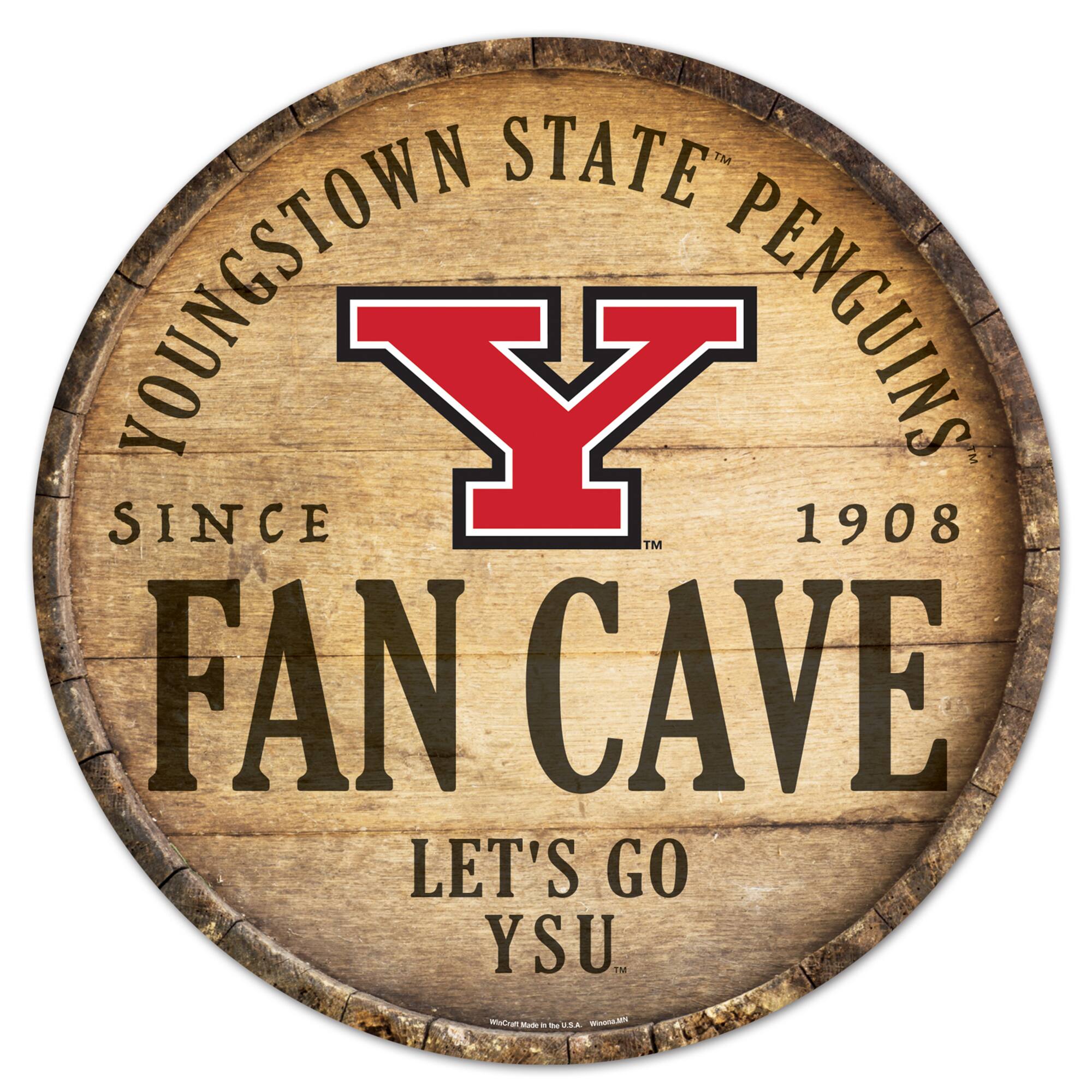 YOUNGSTOWN STATE PENGUINS  
SINCE 1908  
FAN CAVE  
LET'S GO YSU