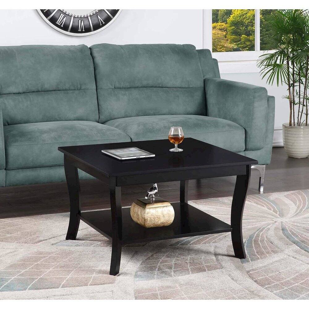 Angle. Convenience Concepts - American Heritage Square Coffee Table, Black - BLACK.