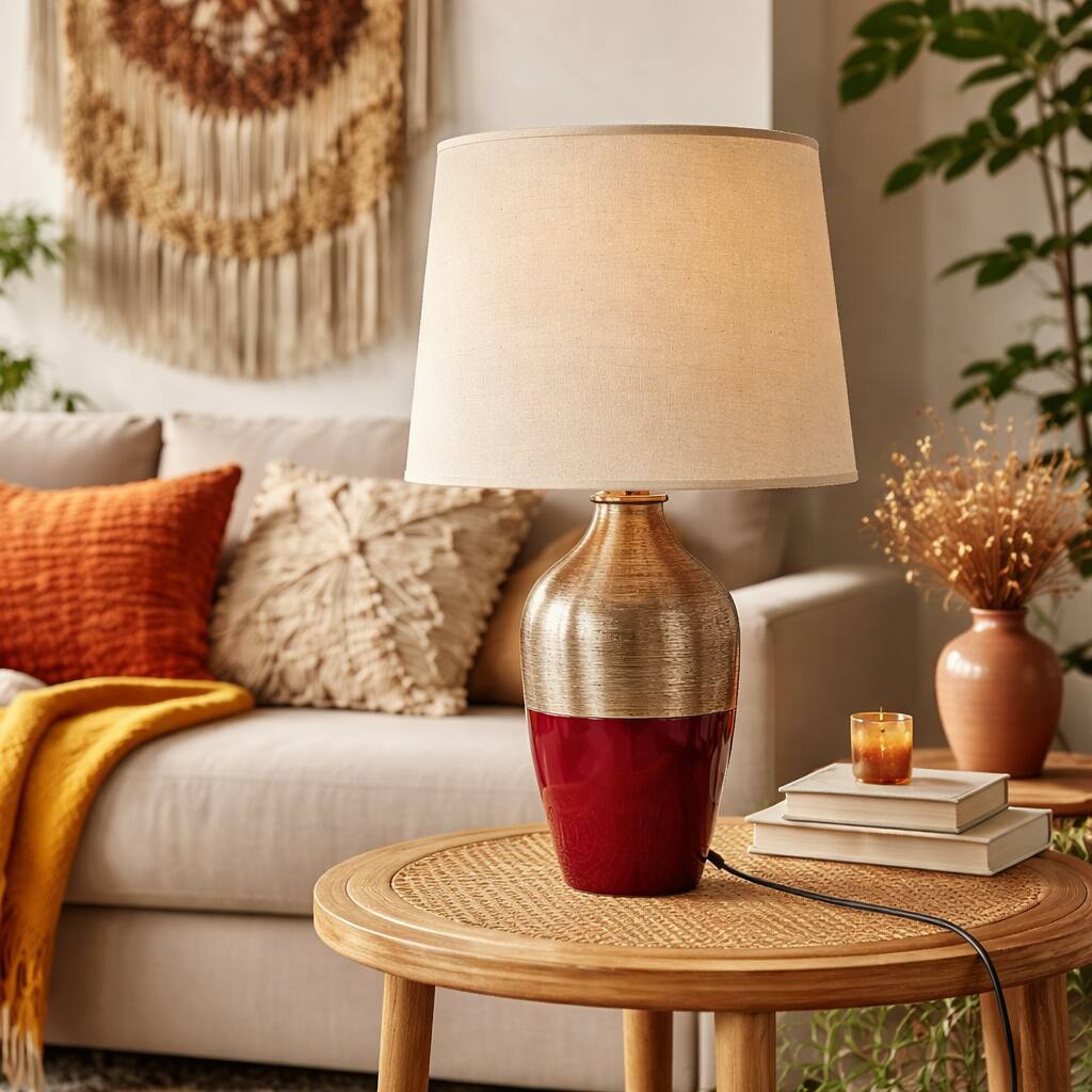 Front. FC Design - 23"H Red Ceramic Vase w/ Metallic Textured Accent Table Lamp.