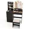 Costway - Vanity Set with Mirror and Lights Dressing Table and Chair 4 Drawers 3 Open Shelves - Black