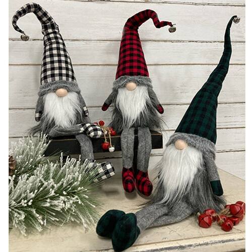 Angle. BreeBe - Buffalo Check Jingle Bell Gnome - 3 Asstd - Multi.