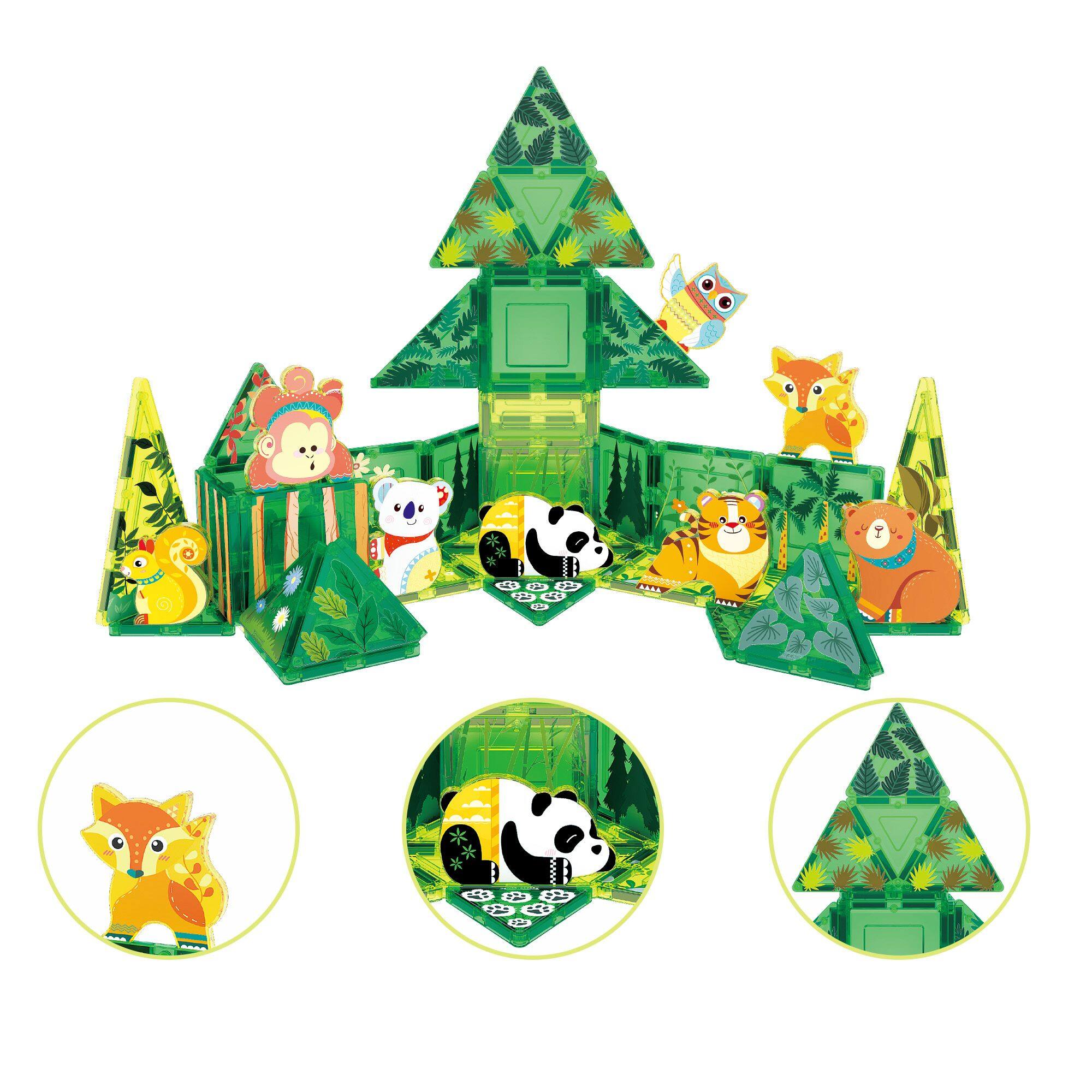 Alt View 2. PicassoTiles - PICASSO-TILES Magnetic Tiles for Kids – Forest Animals Theme 48PCS STEM Construction Building Blocks Educational Toy.