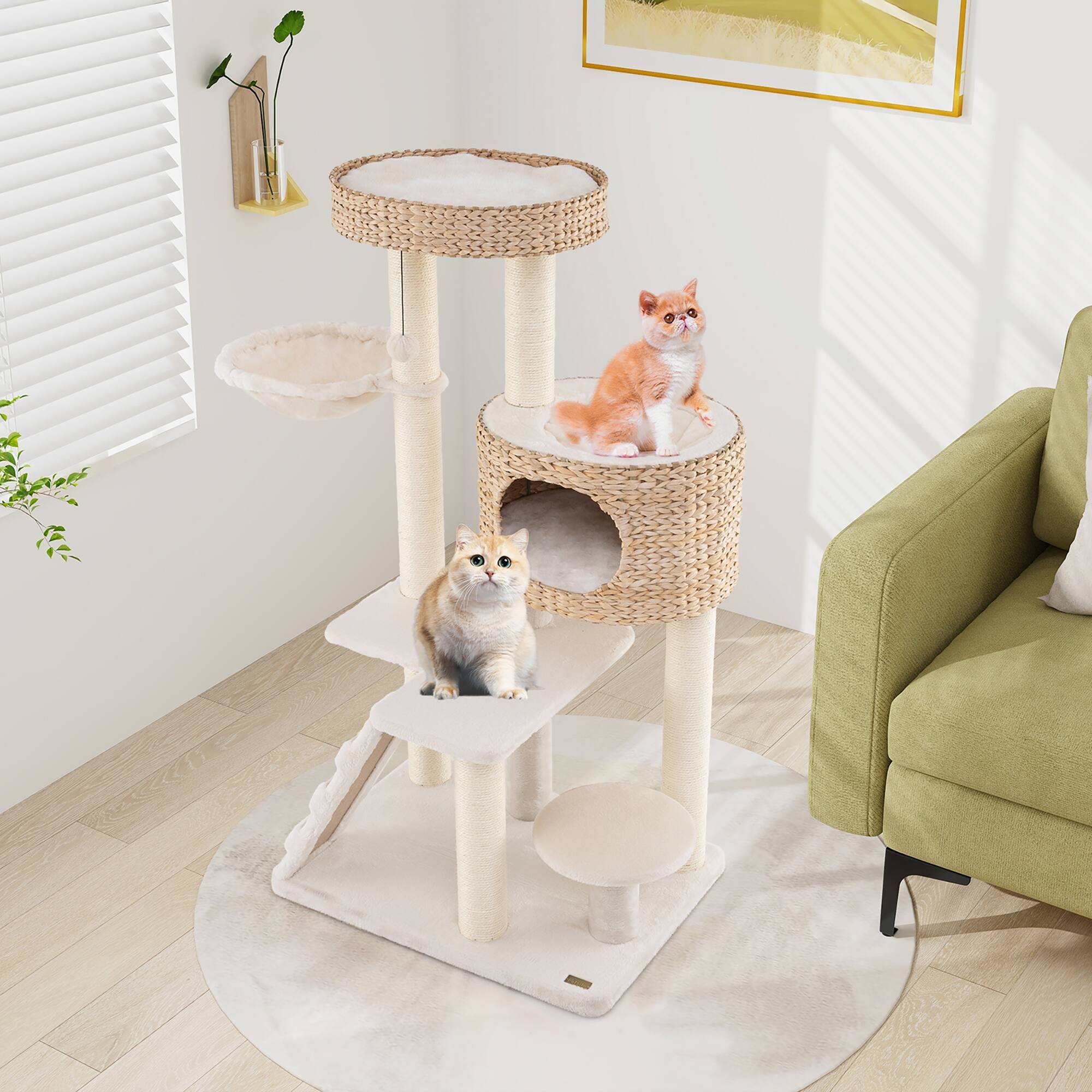 Alt View 3. Gymax - Gymax Modern Cat Tower w/ Cattail Fluff Condo & Top Perch Sisal Scratching Posts - GYM14848.