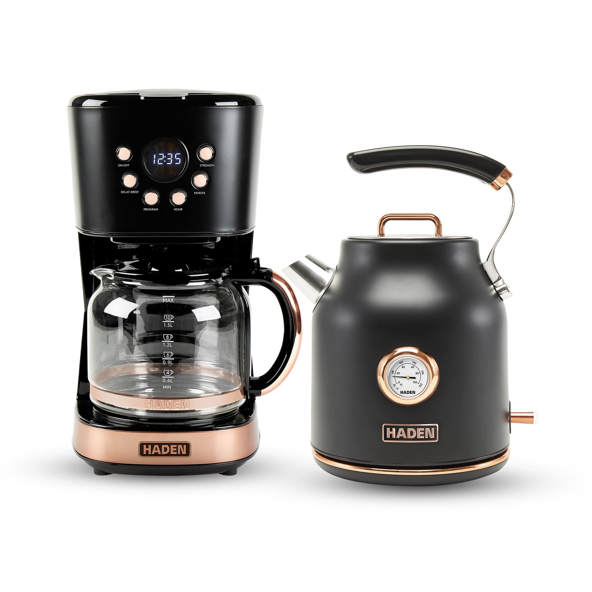 Haden - Dorset 1.7L Electric Water Kettle & 12 Cup Coffee Maker, Copper - Black