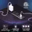 The text on the image is grouped and corrected as follows:

"CM ETD US Intertek 6.5-Foot Power Cord with 2 USB Ports (5V/2.2A) and 3 AC Outlets (120V/12A)."
