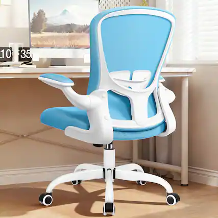 Front. KERDOM - Ergonomic Desk Chair, Swivel Computer Chair with Flip-up Arms, Adjustable Lumbar Support & Height, Breathable Mesh, Tilt - Blue.