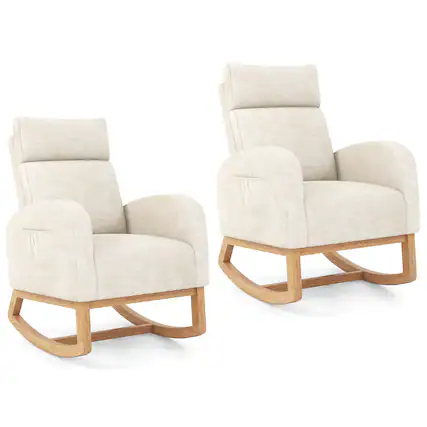 Front. Gymax - Gymax 2PCS Nursery Rocking Chair Upholstered Chenille Rocker Armchair w/ Side Pocket - Pink.