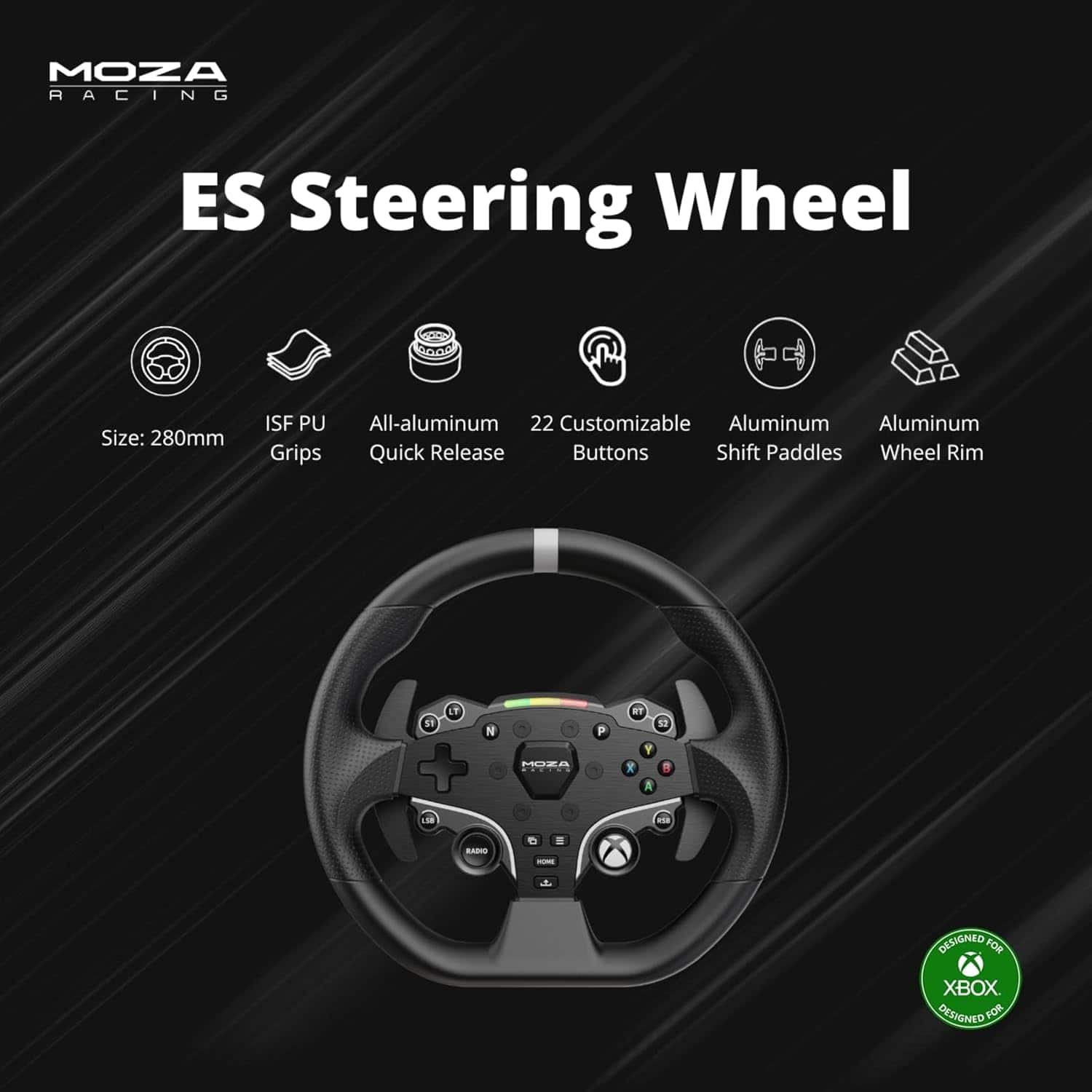 Mozza Racing ES Steering Wheel Size: 280mm ISF PU All-aluminum 22 Customizable Aluminum Aluminum Grips Quick Release Buttons Shift Paddles Wheel Rim LT 1 + 58 N MURA P ST 12 Y R 9 A 1 I Designed for Xbox