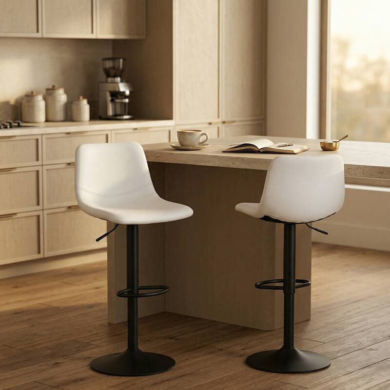 Alt View 1. LeisureMod - Tilbury Modern Adjustable Bar Stool with Footrest, 360-Degree Swivel Hydraulic Counter Height Stool Set of 2 - White.