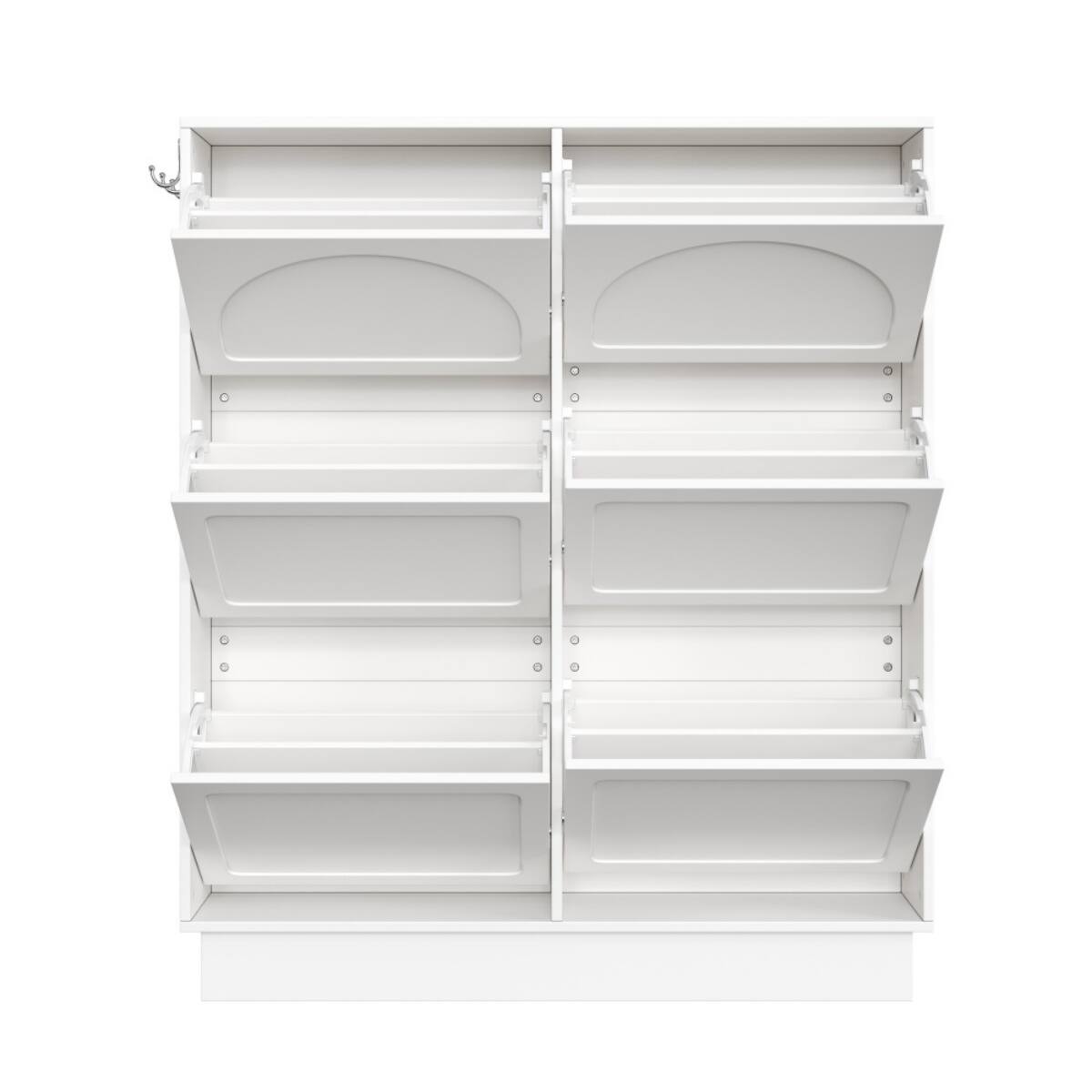 Alt View 7. HTUTWOO - Narrow Tipping Bucket Shoe Cabinet with 6 Flip Drawers Adjustable Shelves,3 Hooks & Anti-Tip Design for Home & Apartment - White.