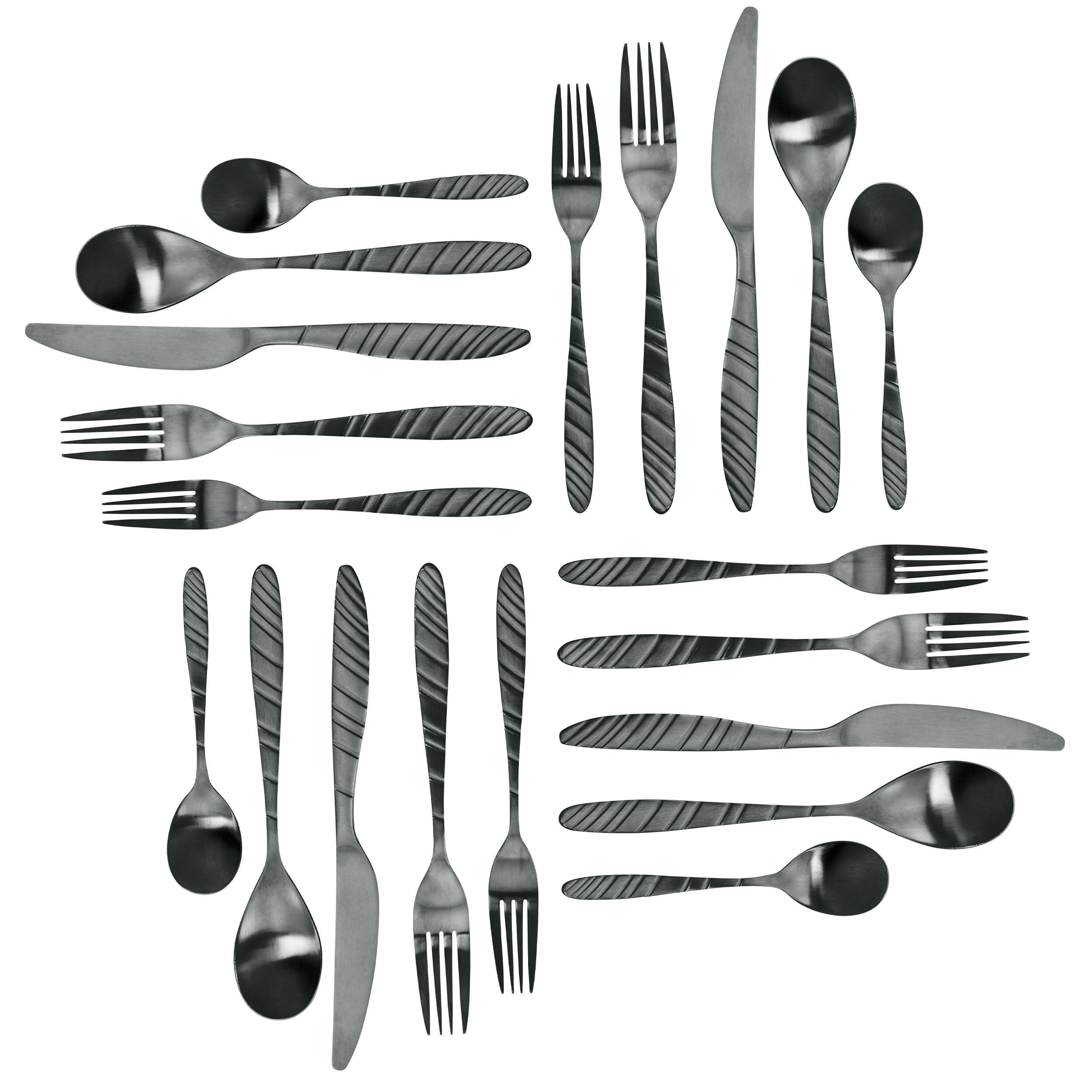 Alt View 3. MegaChef - MegaChef La Vague 20 Piece Flatware Utensil Set, Stainless Steel Silverware Metal Service for 4 in Matte Black - Black.
