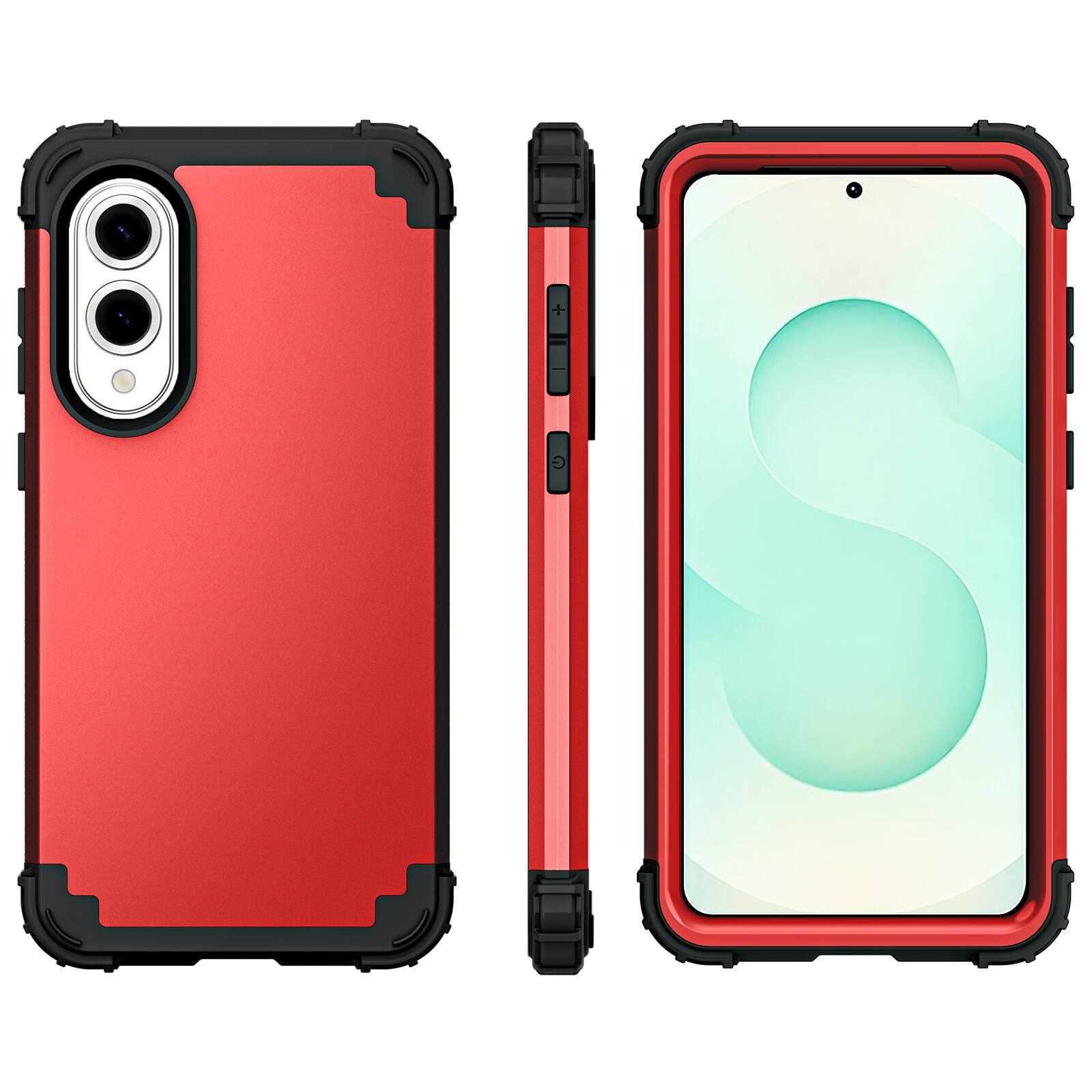 Alt View 1. Dteck - Rugged Case for Samsung Galaxy S25 Edge,Shockproof Soft Silicone Bumper Hard PC Back Cover,3-Layers Protective Shell - Red.