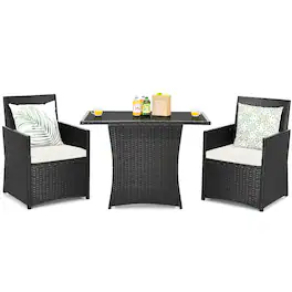Costway - 3PCS Patio Rattan Furniture Set Cushion Sofa Armrest Garden Deck - White