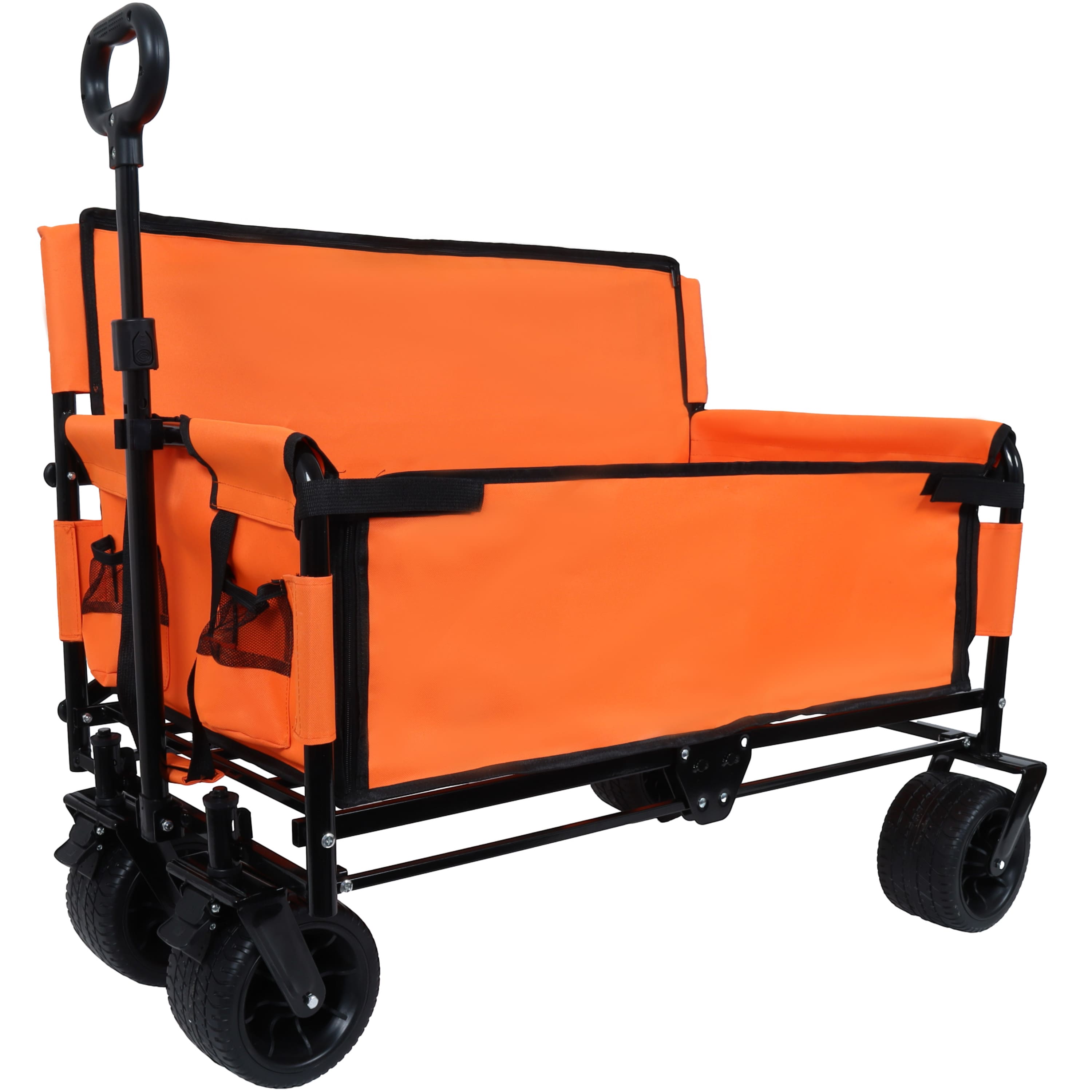 APRILSOUL - 3-in-1 Convertible Folding Wagon Cart with Bench Seat and Storage Utility 180L Capacity All-Terrain Wheels - Orange