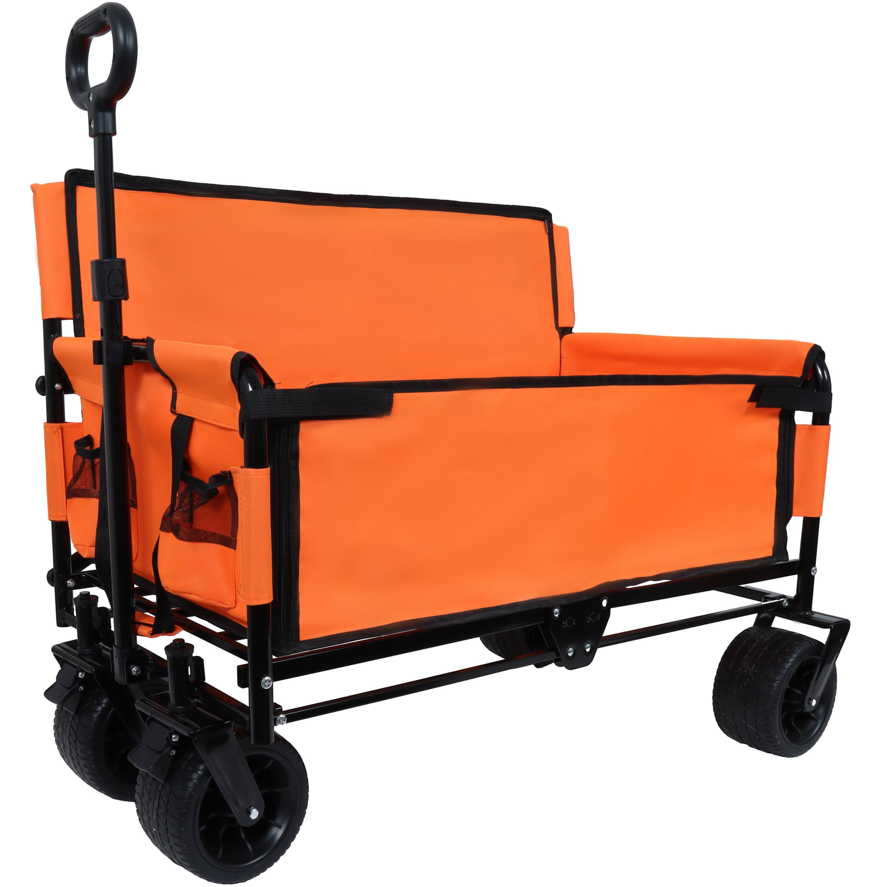 APRILSOUL - 3-in-1 Convertible Folding Wagon Cart with Bench Seat and Storage Utility 180L Capacity All-Terrain Wheels - Orange