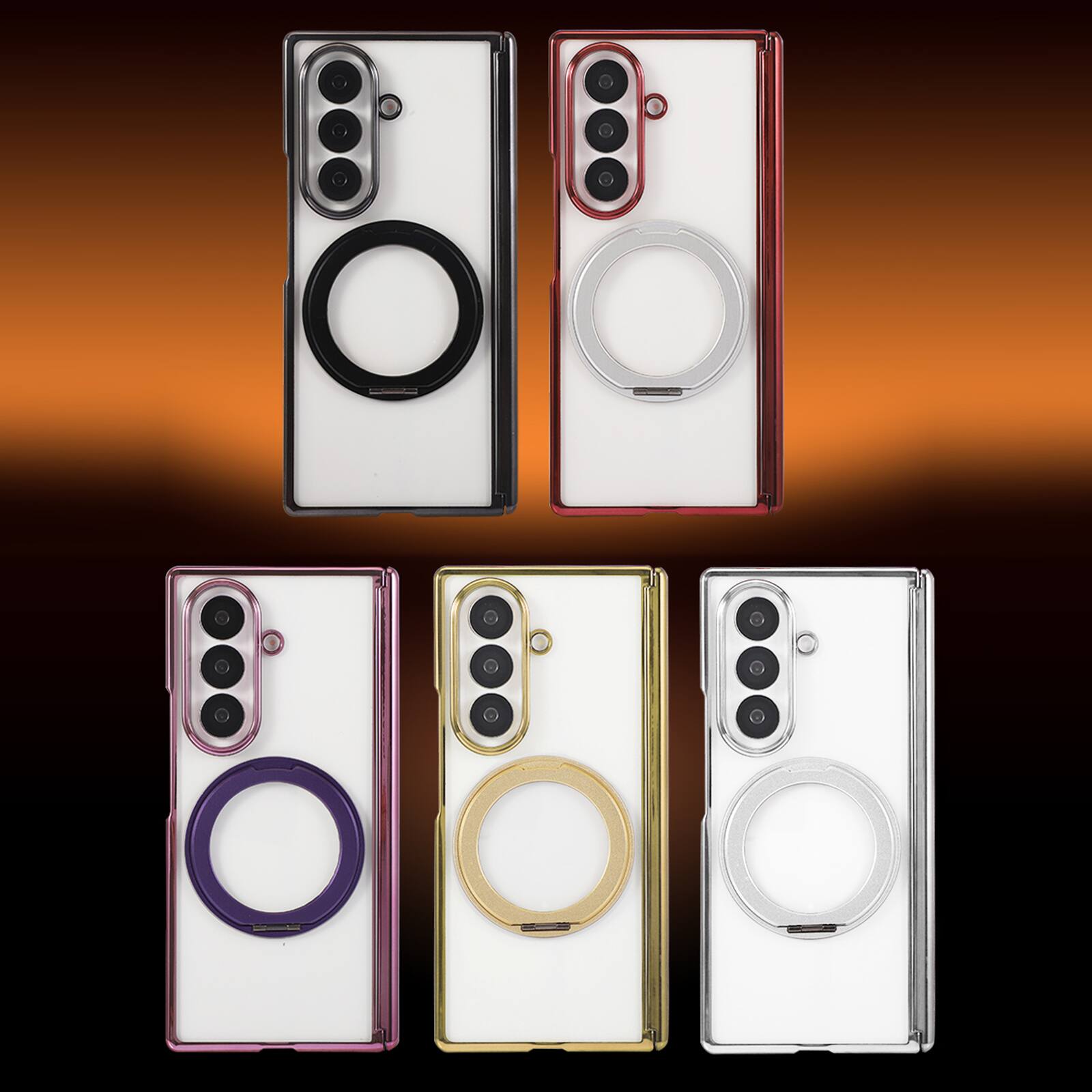 Alt View 4. Dteck - Electroplated Frame Case for Samsung Galaxy Z Fold7 with Kickstand, Magnetic Clear Rigid Plastic Hinge Protection Cover - Silver.
