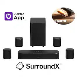 Ultimea - Aura S4T 7.1ch Soundbar with 4 Surround Speakers, Subwoofer, App Control, Bluetooth 6.0, HDMI/OPT/AUX, 350W - Black