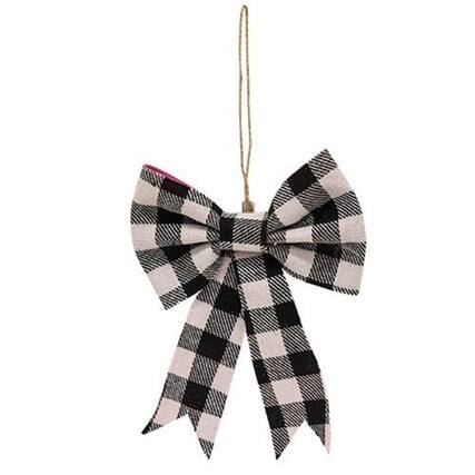 Front. BreeBe - *Black & White Buffalo Check Bow Clip Ornament - Black, White.