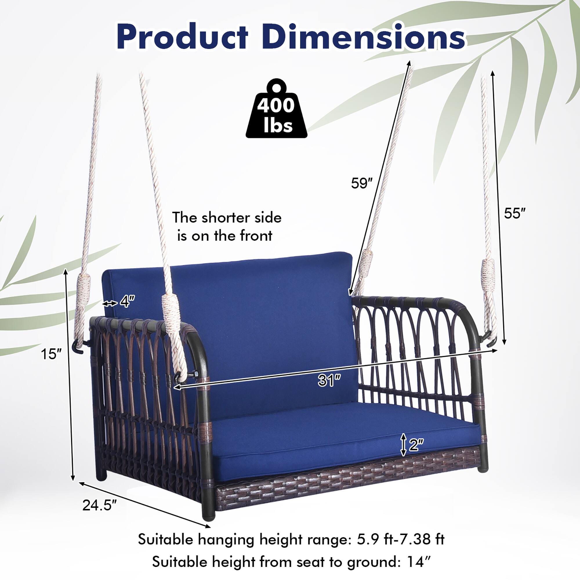 Alt View 2. Gymax - Gymax Patio Rattan Porch Swing Single Person Hanging Seat w/ Seat & Back Cushions Backyard - Mix Brown, Navy.