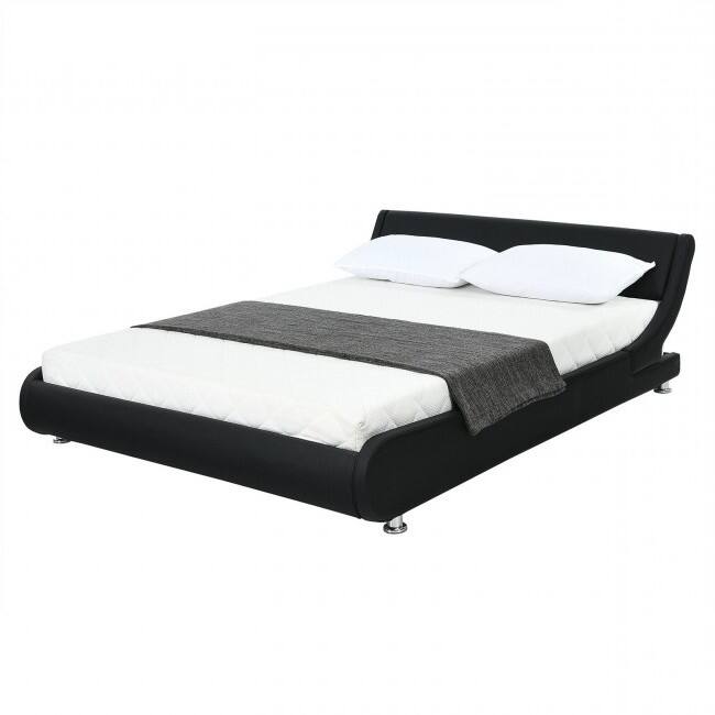 Angle. Hivvago - Hivvago Full Size Modern Faux Leather Upholstered Platform Bed Frame - Black.