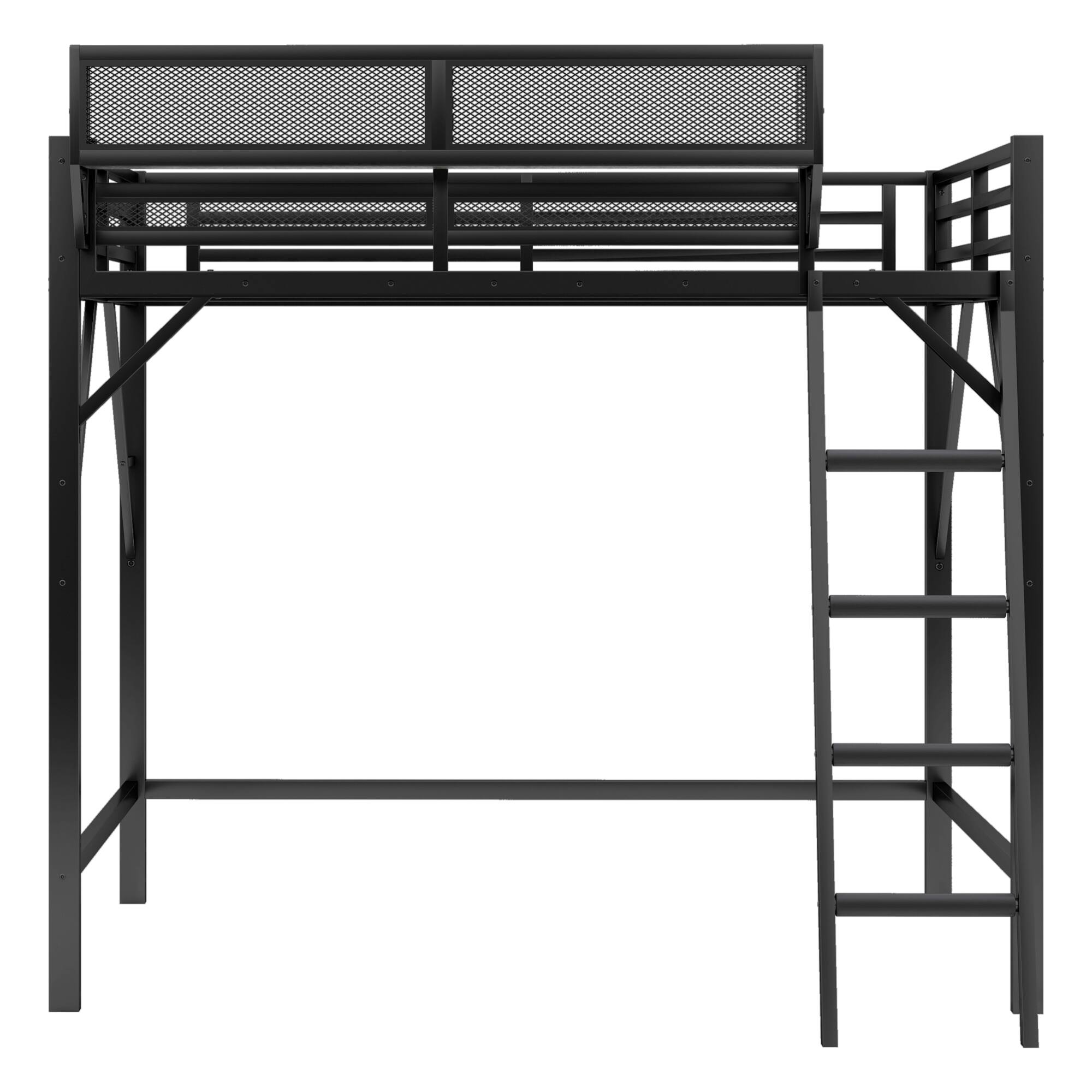 Alt View 10. GOODSILO - Full Size Metal Loft Bed with Storage Shelves and Ladder for Kids and Teens - Black.
