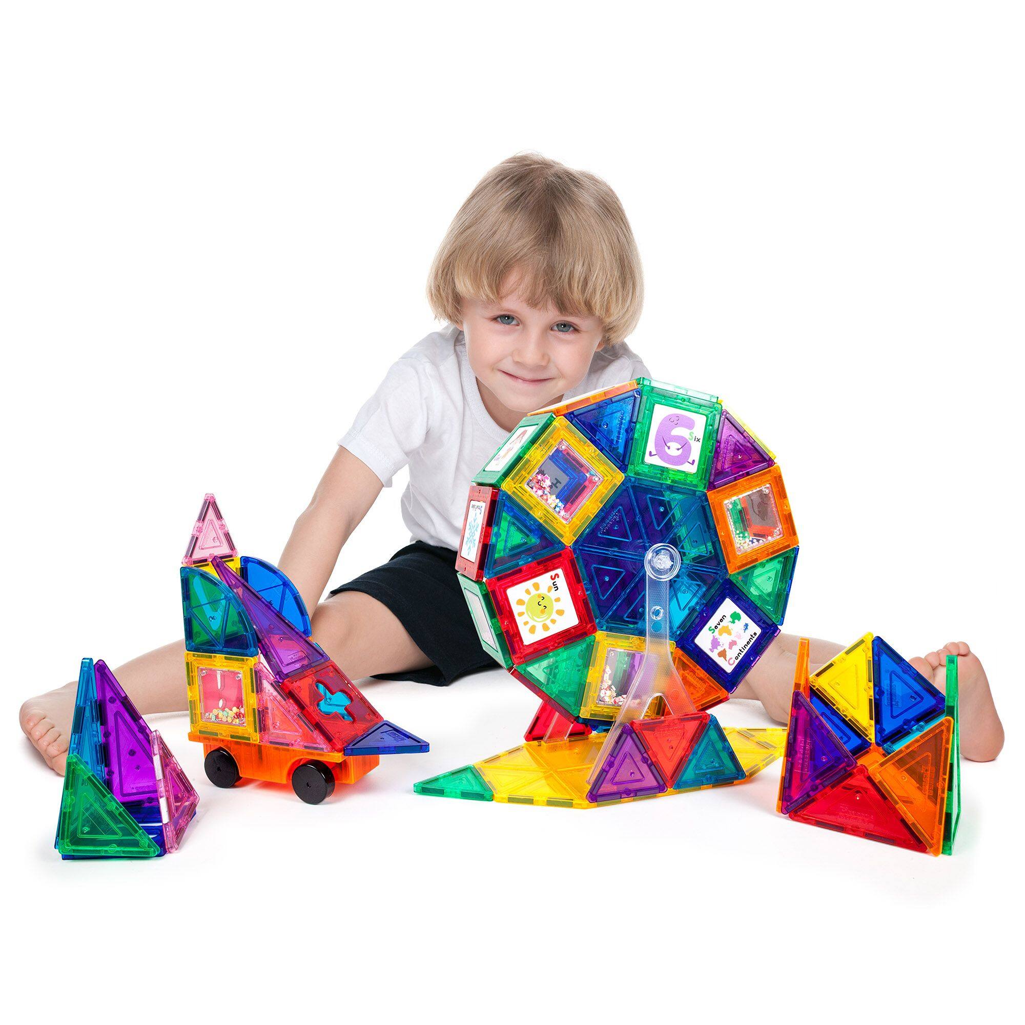 Alt View 5. PicassoTiles - PICASSO-TILES 120PCS Magnetic Tiles for Kids – STEM Construction Building Blocks Set, Educational Learning Toy.