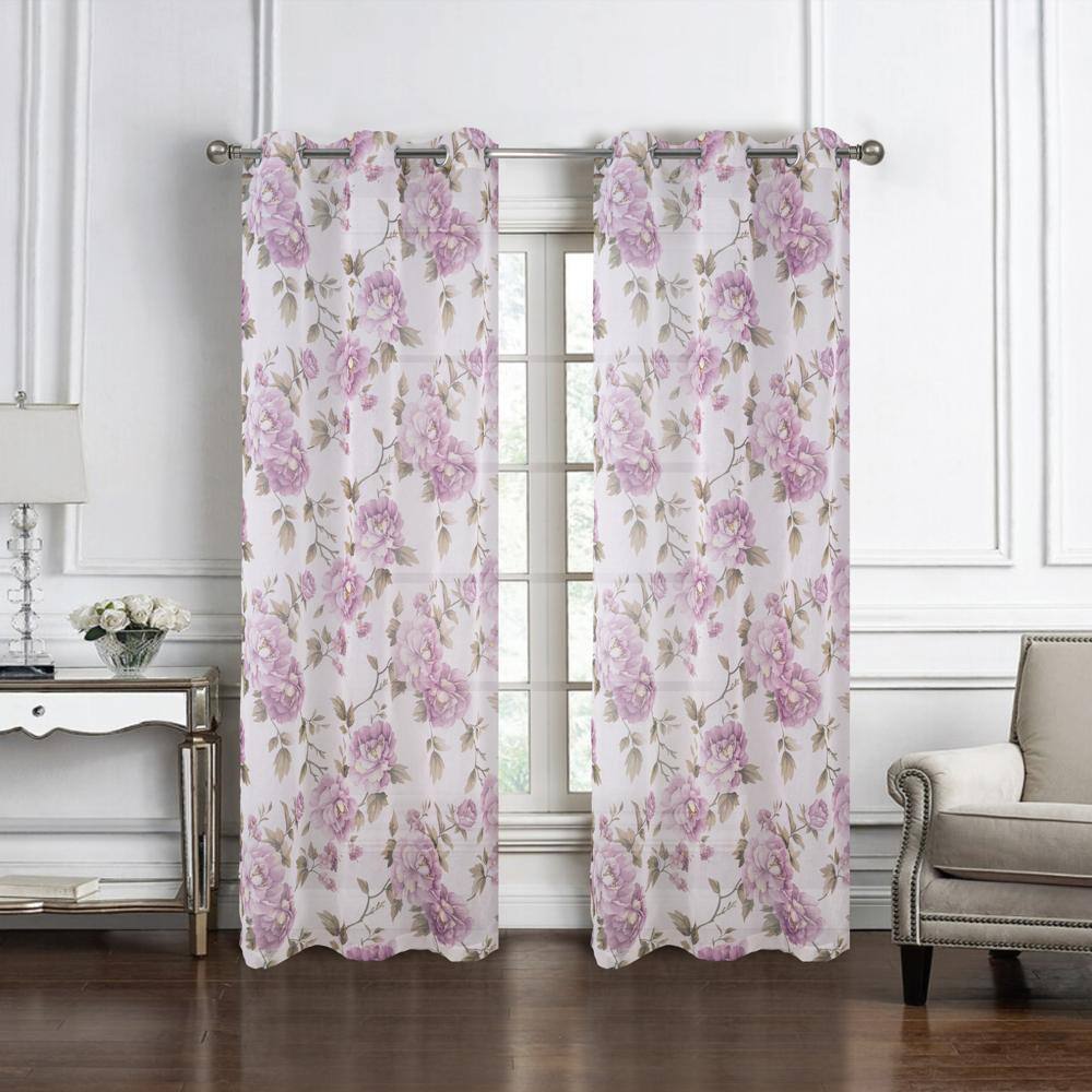 Angle. RT Designers Collection - RT Designers Collection Ellie Doily Grommet Light Filtering Window Curtain Panel for Bedroom 54" x 95" Lilac - Lilac.