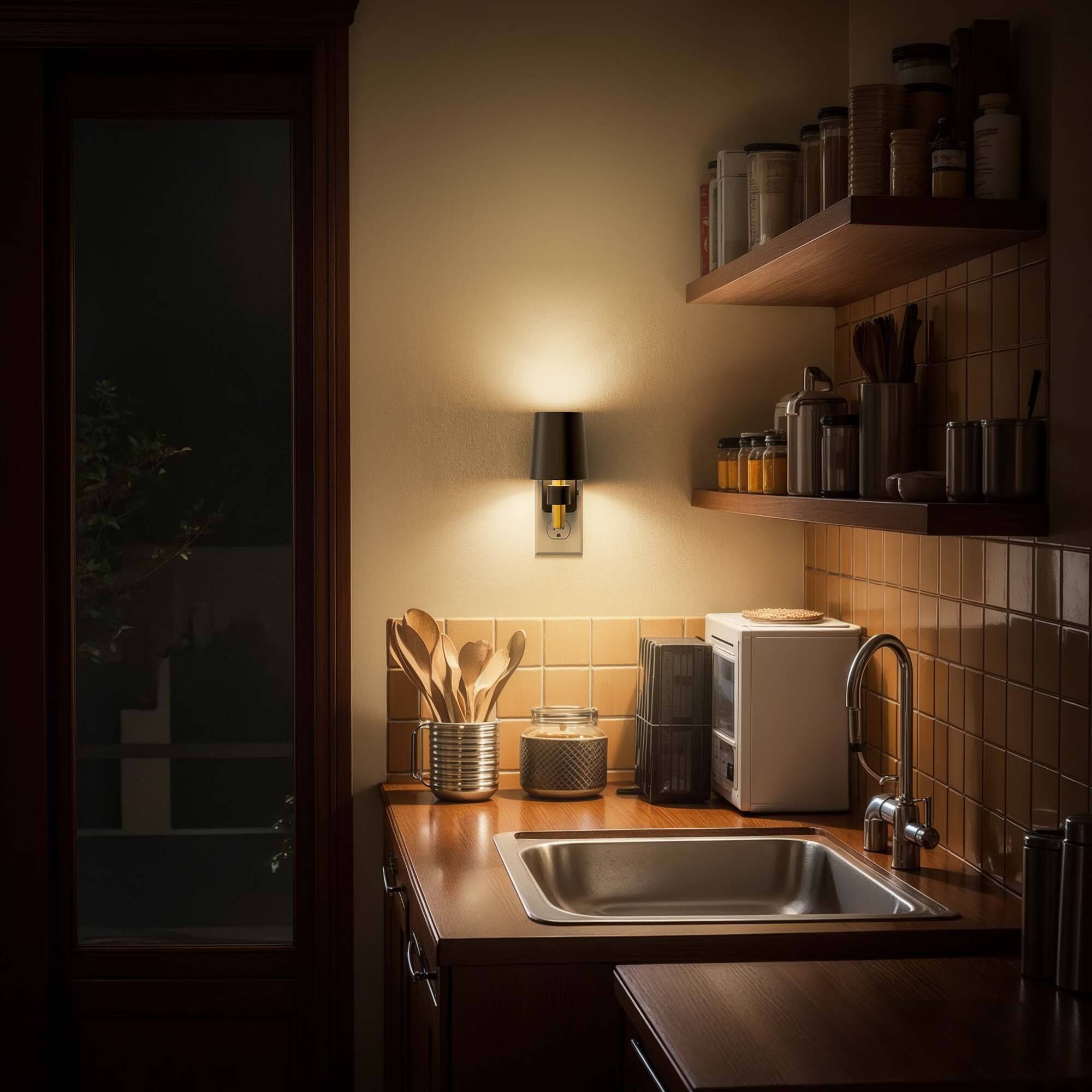 Alt View 3. Jandcase - JANDCASE 1W Plug-in Light Sensor Night Light, 3000K Warm Glow,Painted Round Shade , Up/Down Light, US 3-Prong - Black.