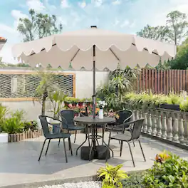 Mondawe - 9 FT Outdoor Patio Umbrella Solar LED Lights with Weighted Base - Beige
