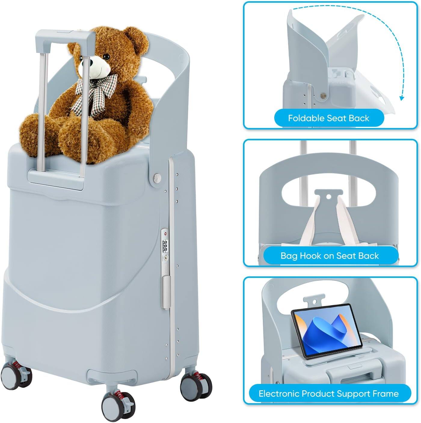 Foldable Seat Back  
Bag Hook on Seat Back  
Electronic Product Support Frame