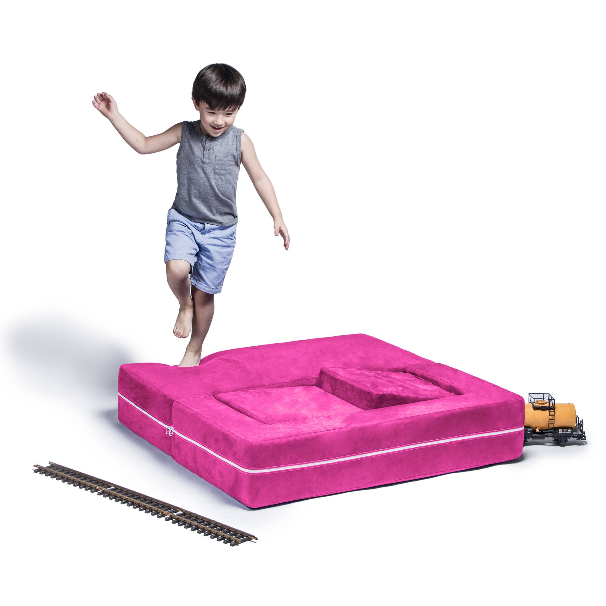 Back. Jaxx - Jaxx Zipline Kids Modular Loveseat & Ottomans, Fold Out Lounger, Fuchsia - Fuchsia.