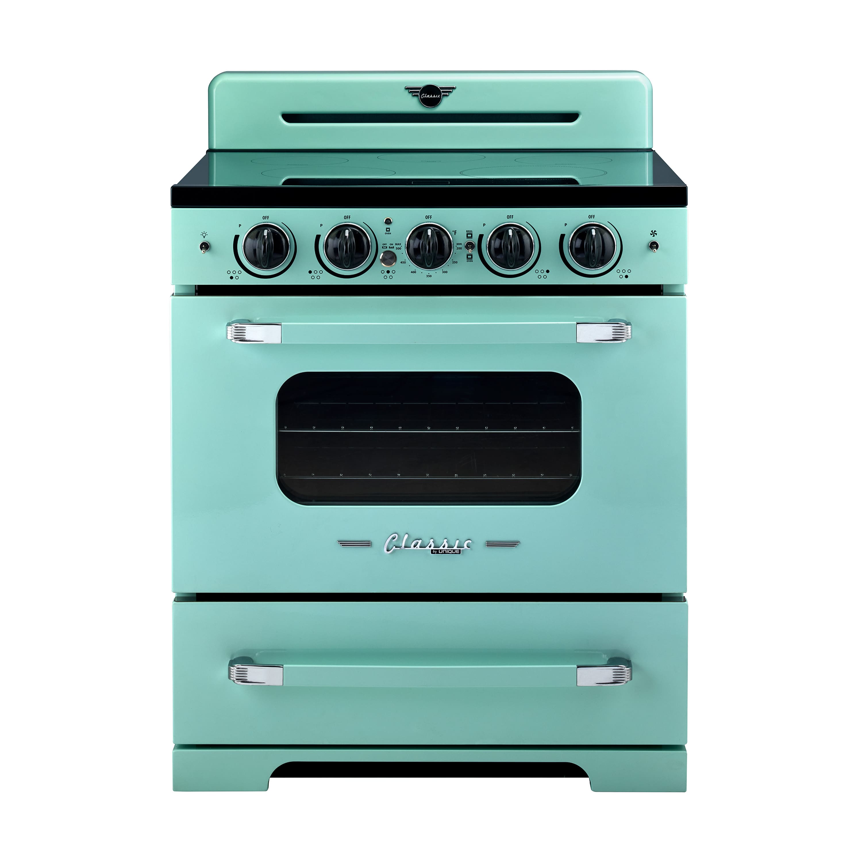Unique Appliances - 30 in. Wide 5 Elements Classic Retro 3.9 Cu. Ft. Freestanding Induction Range with Air Fry - Ocean Mist Turquoise