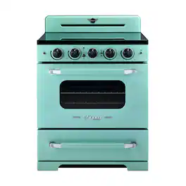 Unique Appliances - 30 in. Wide 5 Elements Classic Retro 3.9 Cu. Ft. Freestanding Induction Range with Air Fry - Ocean Mist Turquoise
