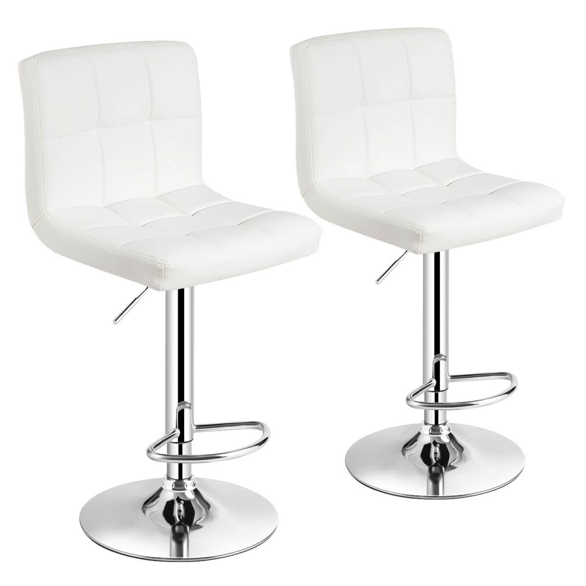 Ecooso - Set of 2 Square Swivel Bar Stools with Adjustable Height, Backrest, and Footrest for Bar or Kitchen - White
