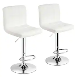 Ecooso - Set of 2 Square Swivel Bar Stools with Adjustable Height, Backrest, and Footrest for Bar or Kitchen - White