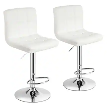 Front. Ecooso - Set of 2 Square Swivel Bar Stools with Adjustable Height, Backrest, and Footrest for Bar or Kitchen - White.