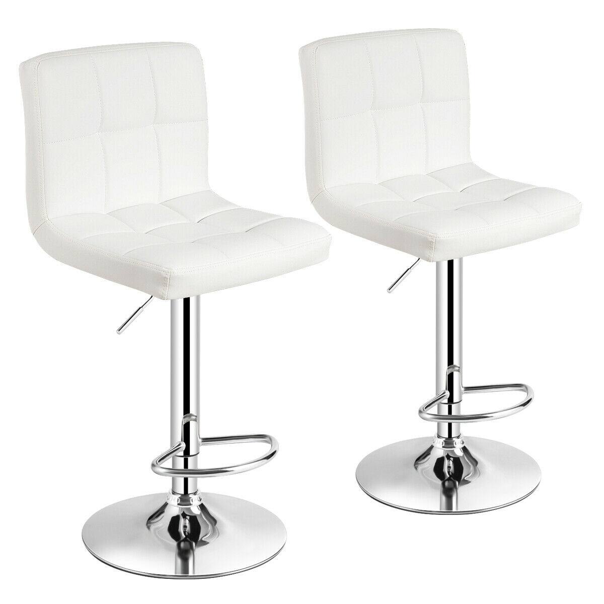 Front. Ecooso - Set of 2 Square Swivel Bar Stools with Adjustable Height, Backrest, and Footrest for Bar or Kitchen - White.