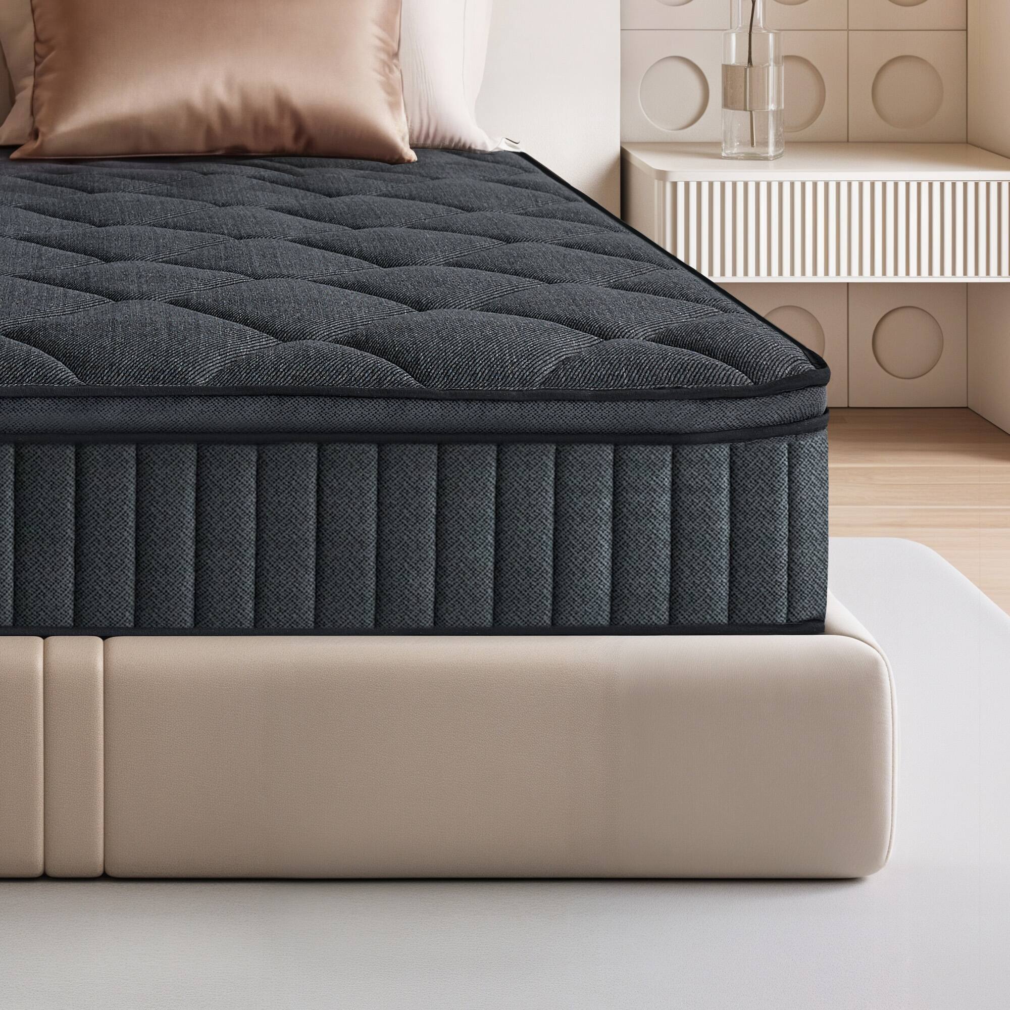 Left. Vipbear - 14 Inch Hybrid Mattress in a Box with Memory Foam & Individual Pocket Springs, Fiberglass Free, CertiPUR-US Certified - Dark gray.