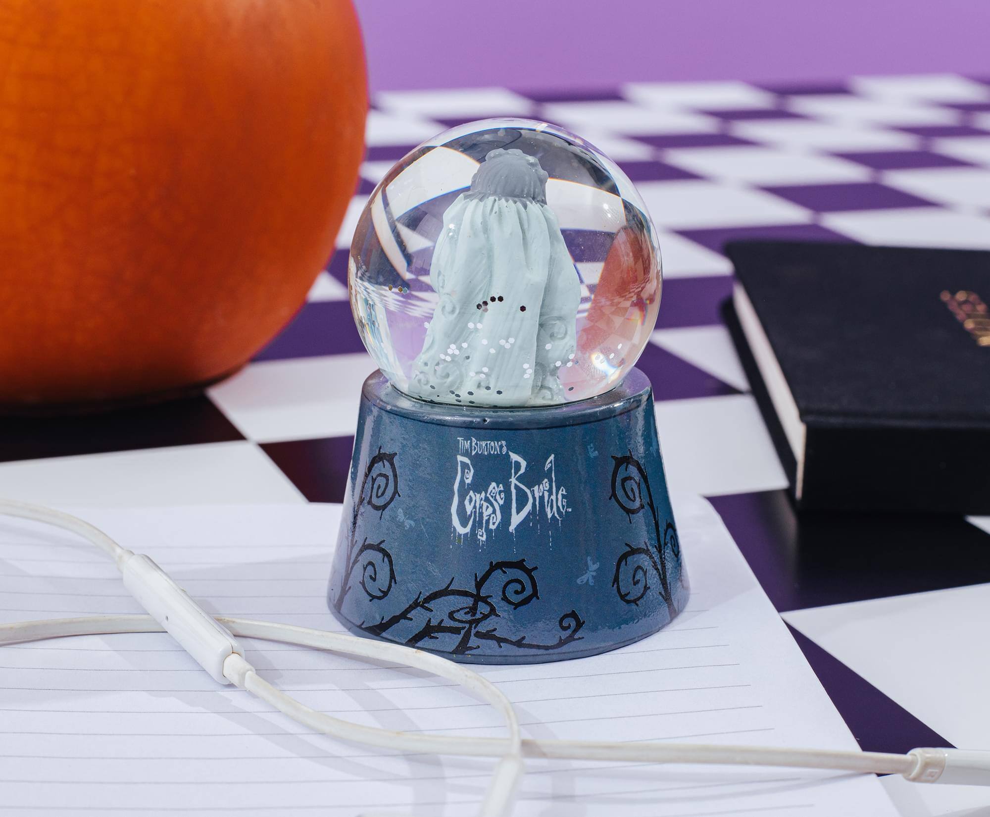 Alt View 3. Silver Buffalo - Tim Burton's Corpse Bride Emily Light-Up Mini Snow Globe | 3 Inches Tall - Grey.