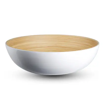 Front. Lexa - Bamboo Salad Bowl, 12 Inch, White - White.