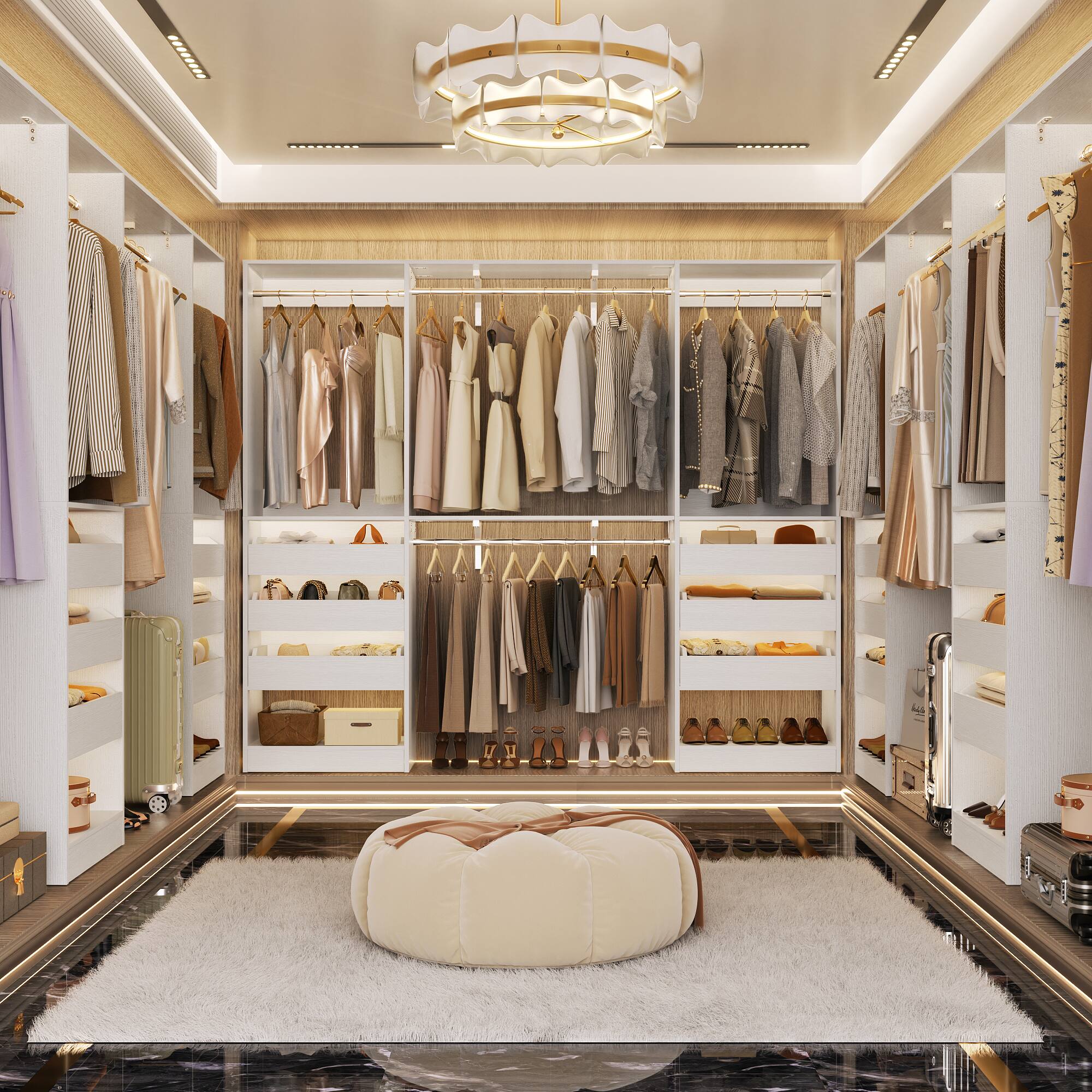 Alt View 3. Aheaplus - 10FT Large Closet Organizer System Set of 2, Wall Mounted Closet System with 6 Drawers, 4 Hanging Rods, and Shelves - White.