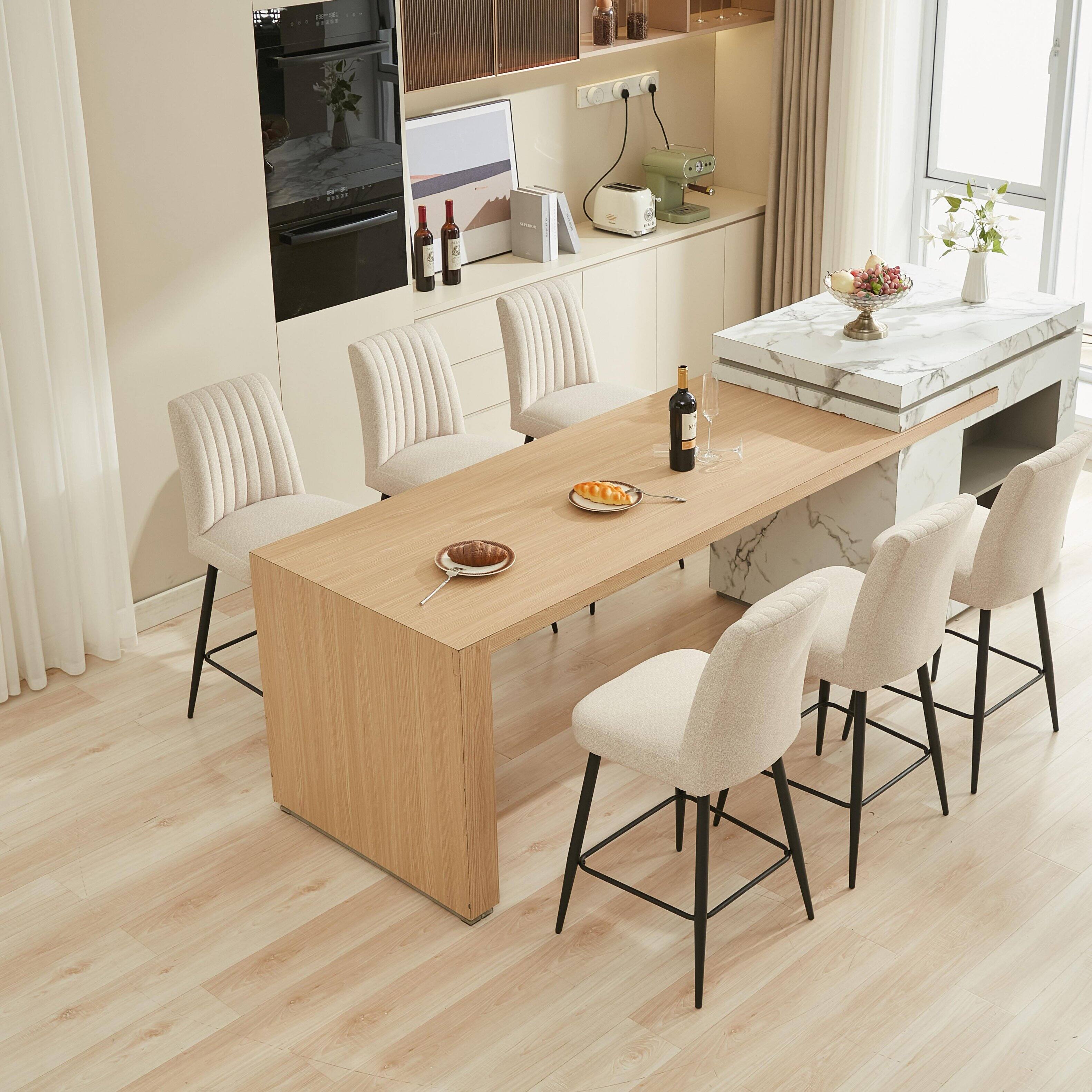 Alt View 1. APRILSOUL - Adjustable Iron Feet Bar Chairs Set of 2 Simple Velvet Beige Bar Chair Bar Counter Kitchen - White.