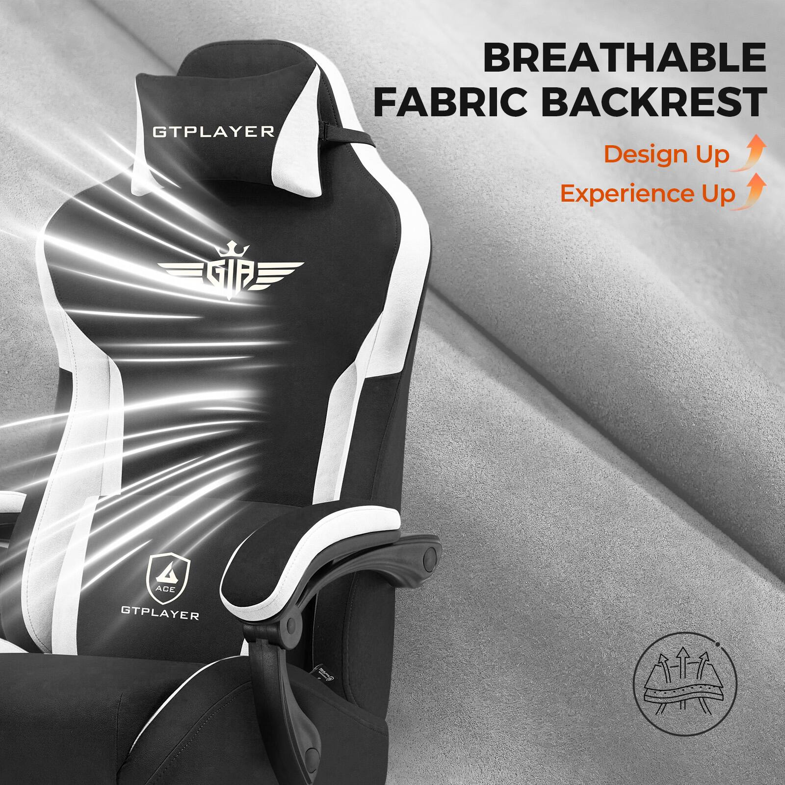 BREATHABLE FABRIC BACKREST

Design Up  
Experience Up

GTPLAYER  
ACE  
GTPLAYER