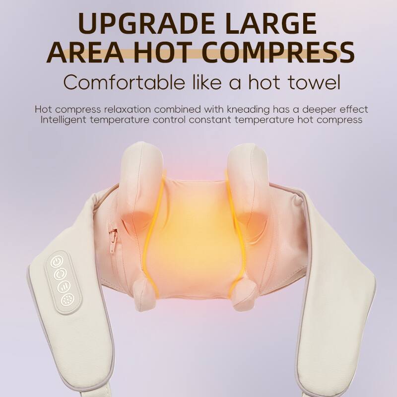 UPGRADE LARGE AREA HOT COMPRESS  
Comfortable like a hot towel  

Hot compress relaxation combined with kneading has a deeper effect  
Intelligent temperature control constant temperature hot compress