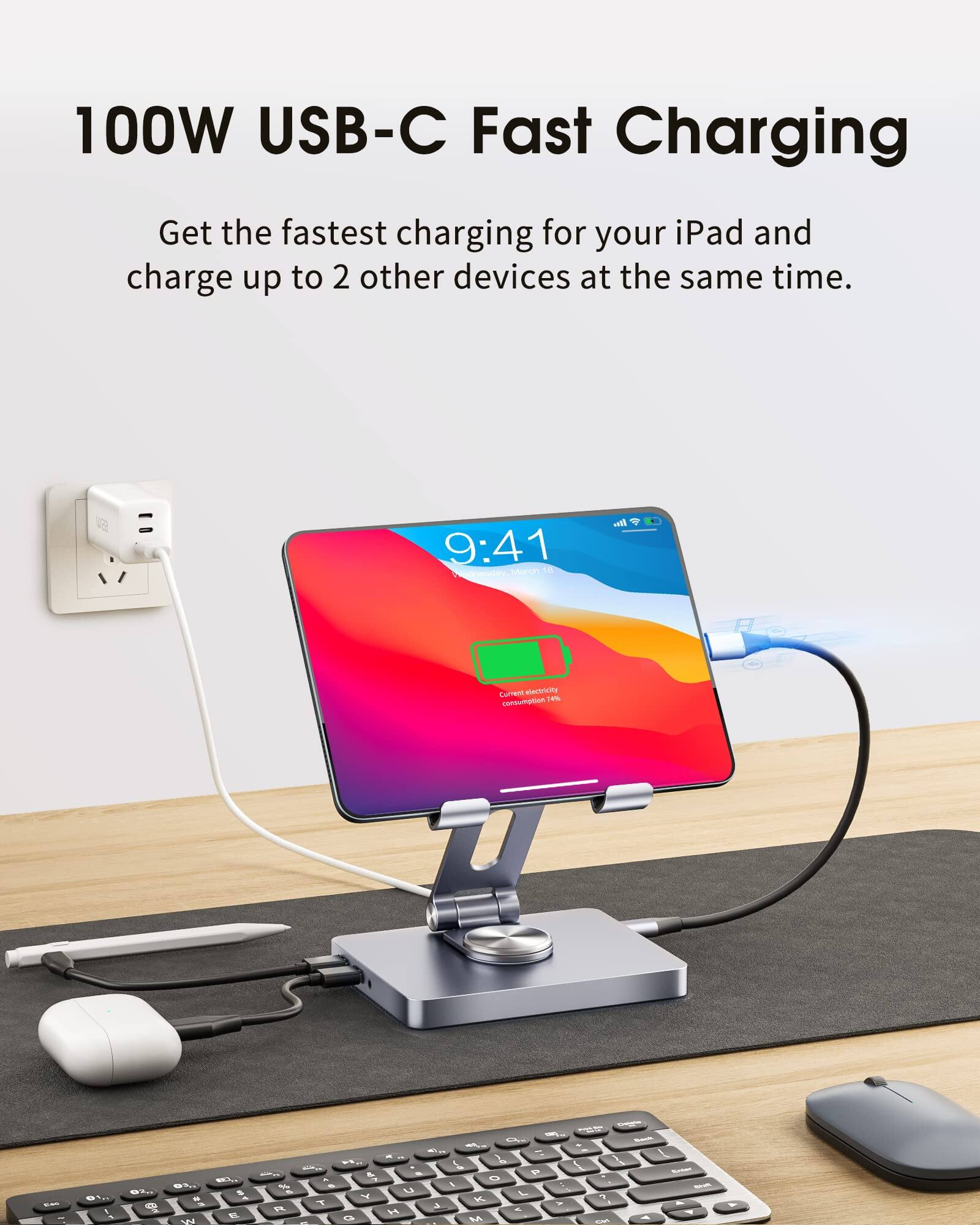 100W USB-C Fast Charging  
Get the fastest charging for your iPad and charge up to 2 other devices at the same time.
