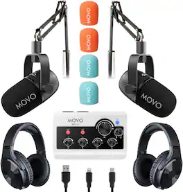 MOVO - PodPro-AH Portable Podcasting Bundle for 2 for Smartphones and Computers