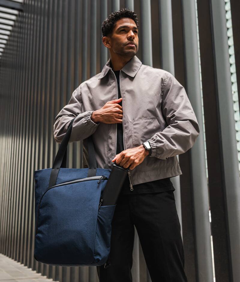 Alt View 9. ALPAKA - Flow Totepack Laptop Backpack for Men, 16" Laptop Compartment + 11" Tablet Sleeve, Tote/Backpack, Bottle Pocket - Moonlight Blue Axoflux 400D Washed Nylon.