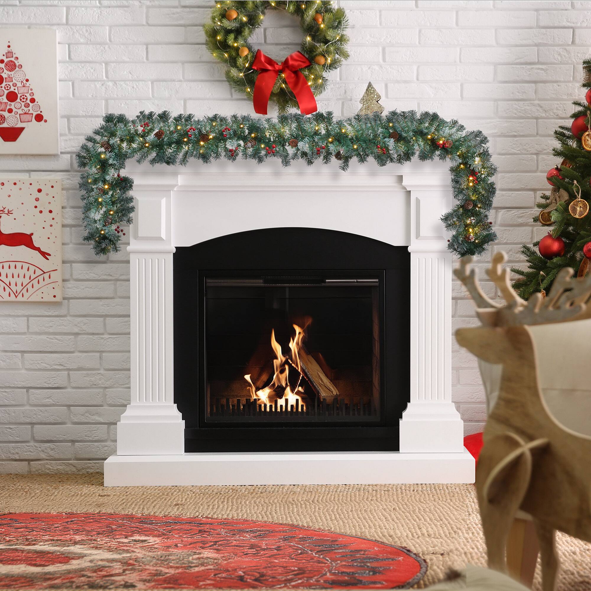 Alt View 2. Casafield - 9-ft Pre-Lit Artificial Christmas Garland Indoor/Outdoor Holiday Decor - Green Flocked.