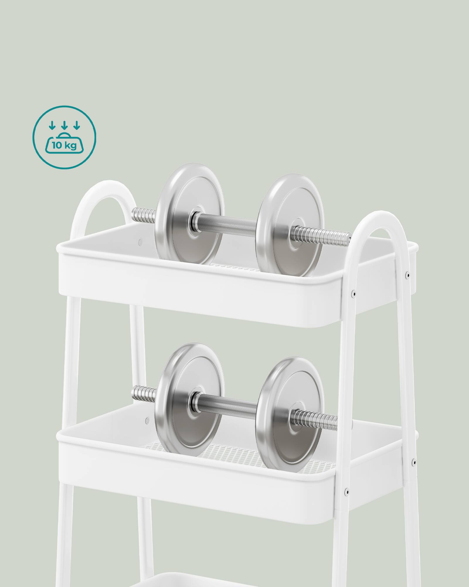 Alt View 1. Songmics Home - 3-Tier Rolling Cart, Metal Storage Cart, Kitchen Storage Trolley with 2 Brakes and Handles, Utility Cart, Easy Assembly - White.