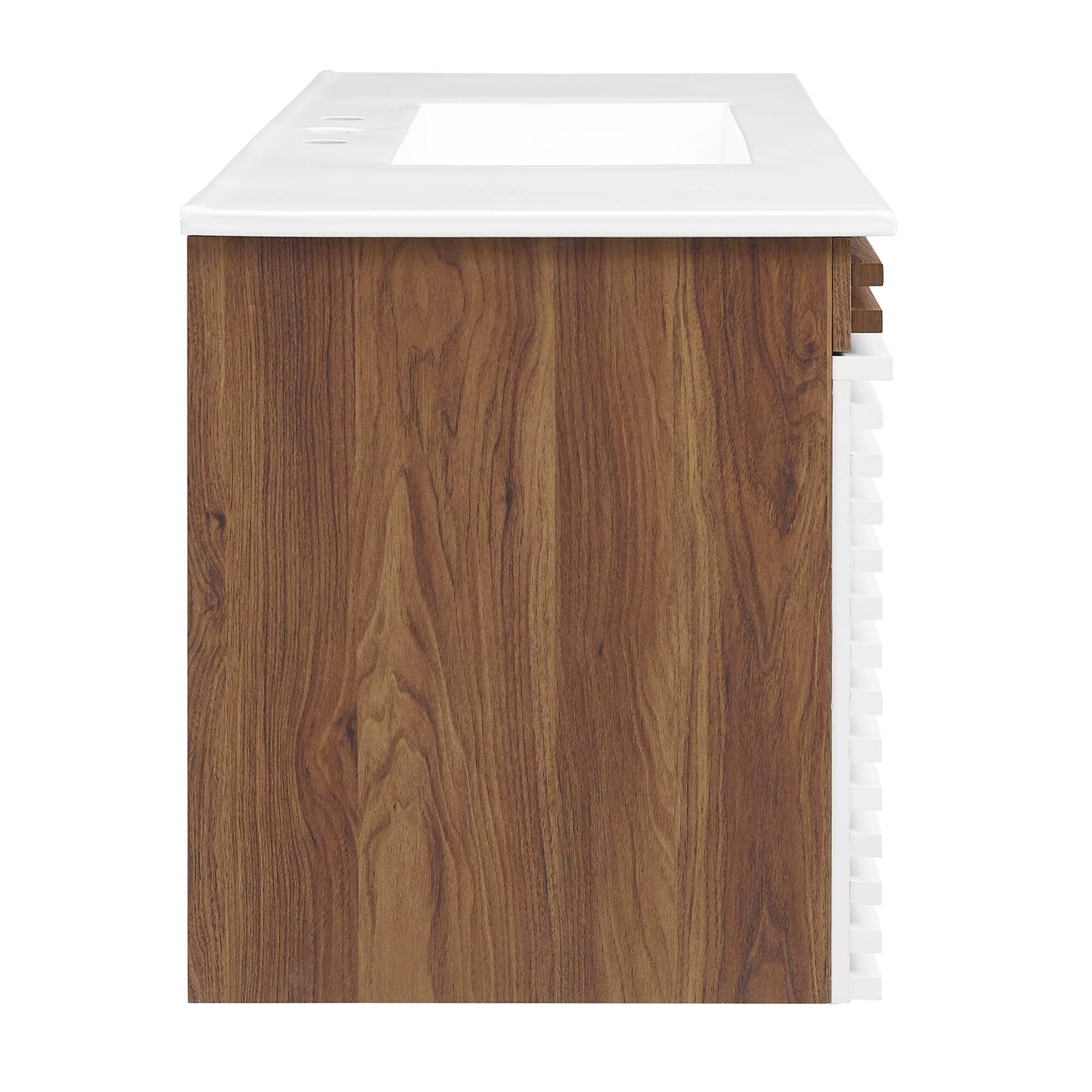 Alt View 1. Modway - Render 48" Wall-Mount Bathroom Vanity Basin Included by Modway - White Walnut White.